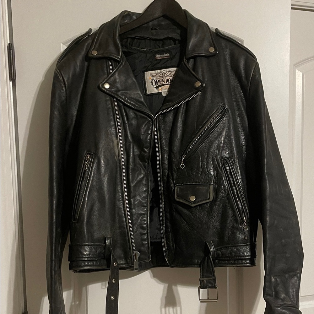 Black Leather Biker Jacket Men’s 44 Chest